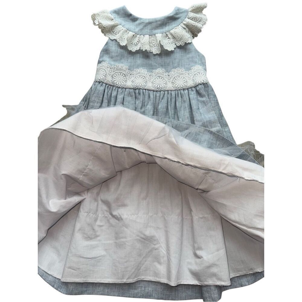 Bailey Boys Vintage Inspired Linen/Cotton Blend Dress With Delicate Lace Feature - Picture 9 of 12